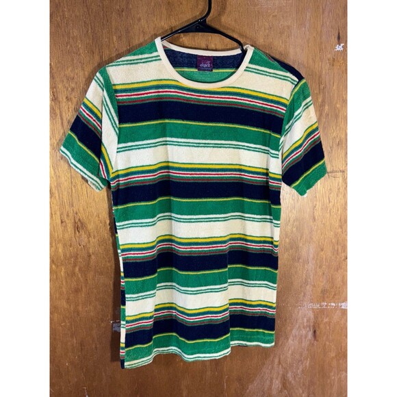 Vintage Velour Shirt 70s Esprit By Campus‎ Stripe Pullover Men’s Medium - Picture 1 of 9